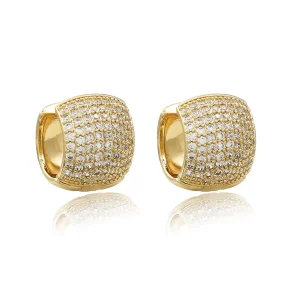 Brinco Argola Larga com 8 Filetes de Zircônias Folheado a Ouro 18k