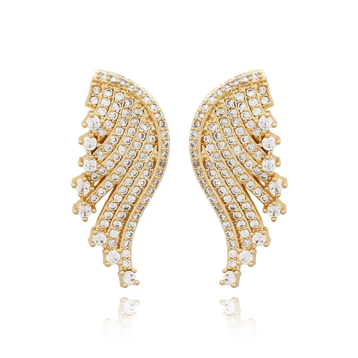 Brinco Asas de Anjo Cravejada Zircônias Folheado a Ouro 18k